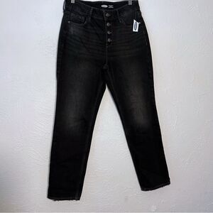 Old Navy Power Straight High Rise Jeans Womens Stone Wash Black SZ 8 New